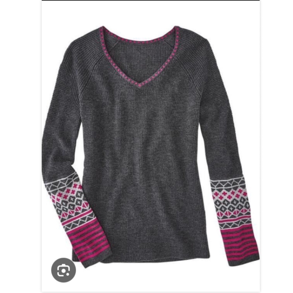 Krimson Klover Wool Fair Isle Sweater XS Waffle Contrast Cuff Silk Ski Nordic
